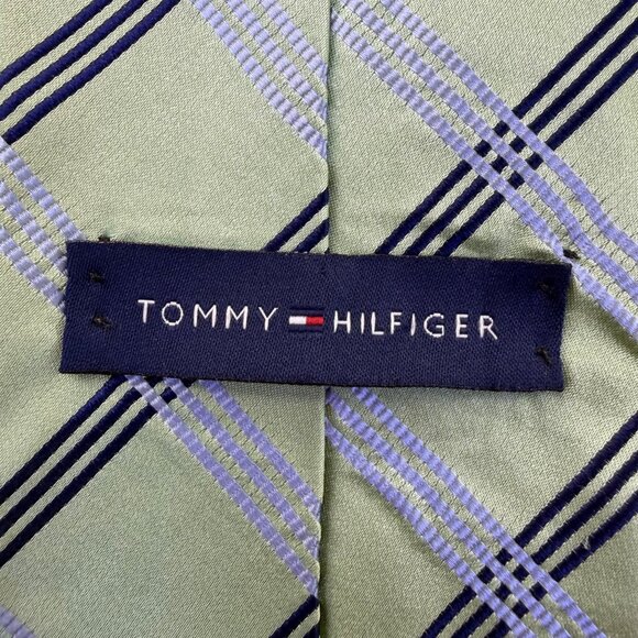 Tommy Hilfiger Mens Green & Blue Silk Plaid Necktie Adjustable Long Businesswear - Picture 2 of 8